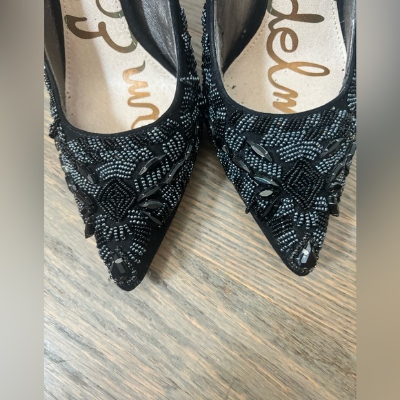 SAM EDELMAN Dani Black Suede Beaded 4" High Heel Women’s size 5 - Picture 2 of 14